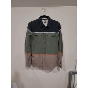 Element Men's SZ M Earthy Color blocked textured cotton button down shirt casual